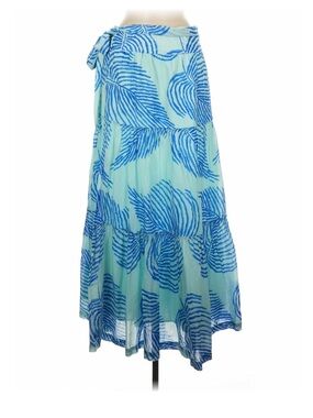 Blue Tropical Print Tiered Maxi Skirt